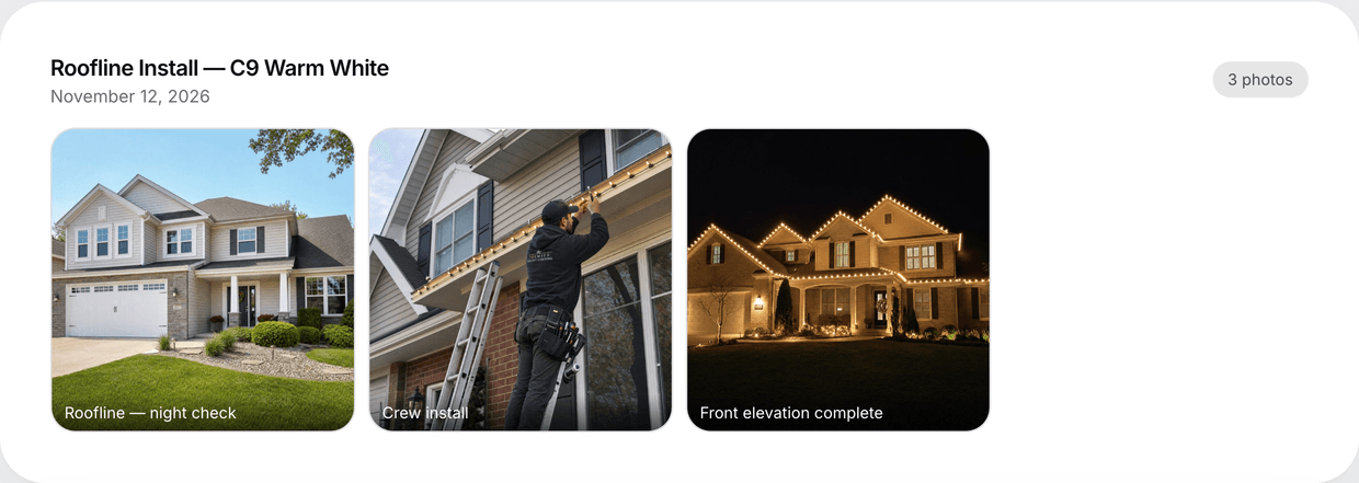 Install photos grouped by job in the portal